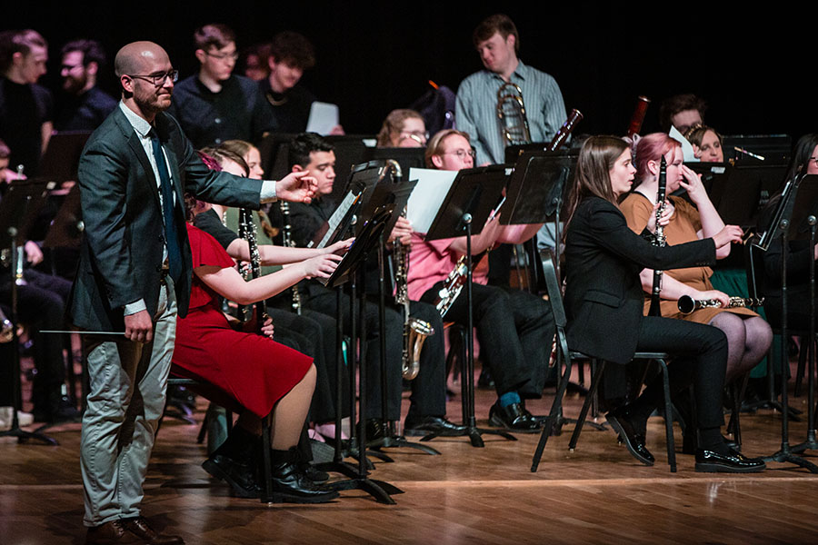 Dr. William Sutton instructs low brass at Northwest and conducts the Symphonic Band. (Photo by Chloe Timmons/Northwest Missouri State University)