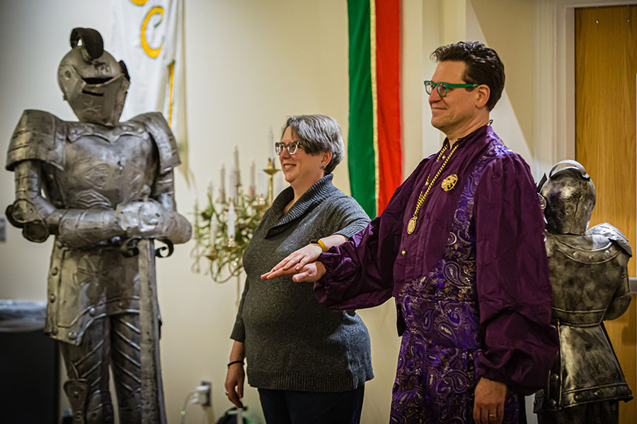 Dr. Paul Hindemith, an assistant professor of music at Northwest, is pictured with Dr. Rachel Day as they performed in the University's annual Yuletide Feaste in 2023. (Photo by Chandu Ravi Krishna/Northwest Missouri State University)