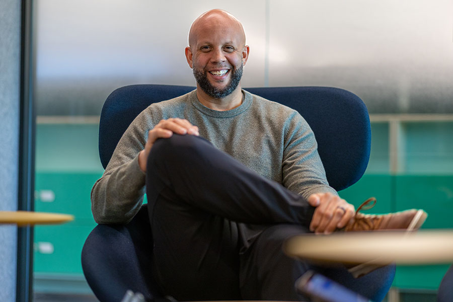 Bilal Clarance in a Google huddle room. 