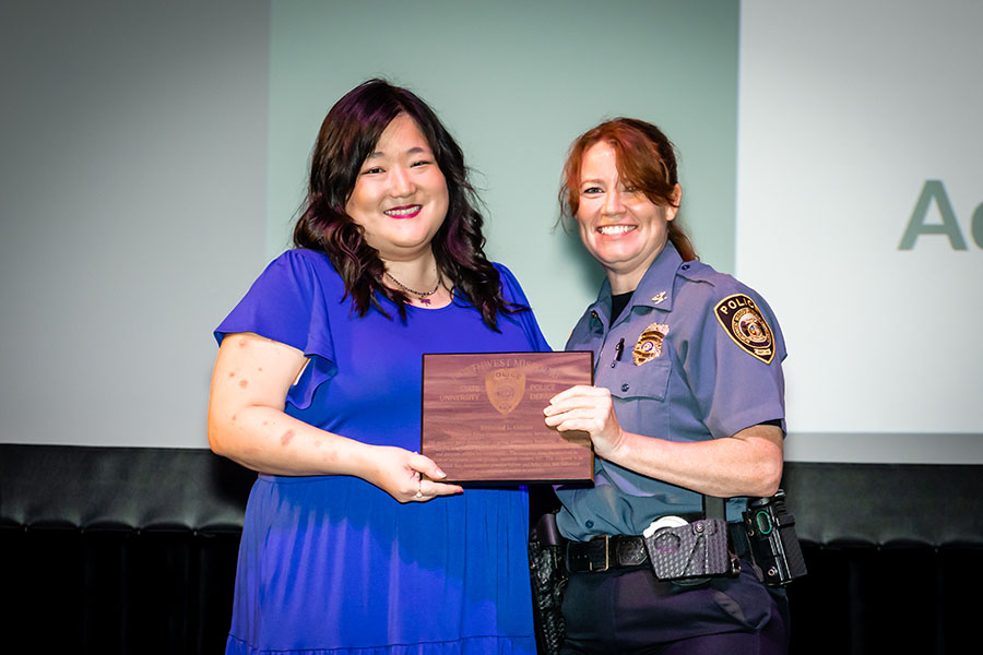 Meghann Kosman with University Police Chief Amanda Cullin