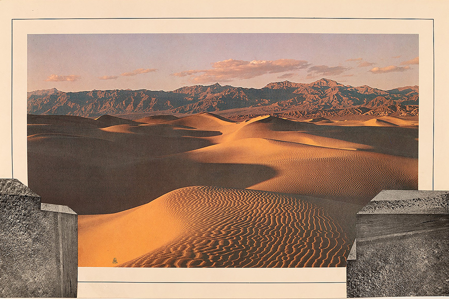 "Obstructed Vista - Desert," a collage on a found print by Garry Noland