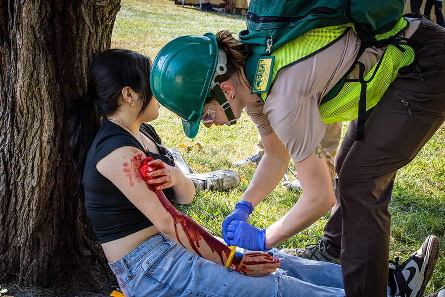 Role players portray disaster victims and are dressed with moulage to mimic real injuries at Missouri Hope. 