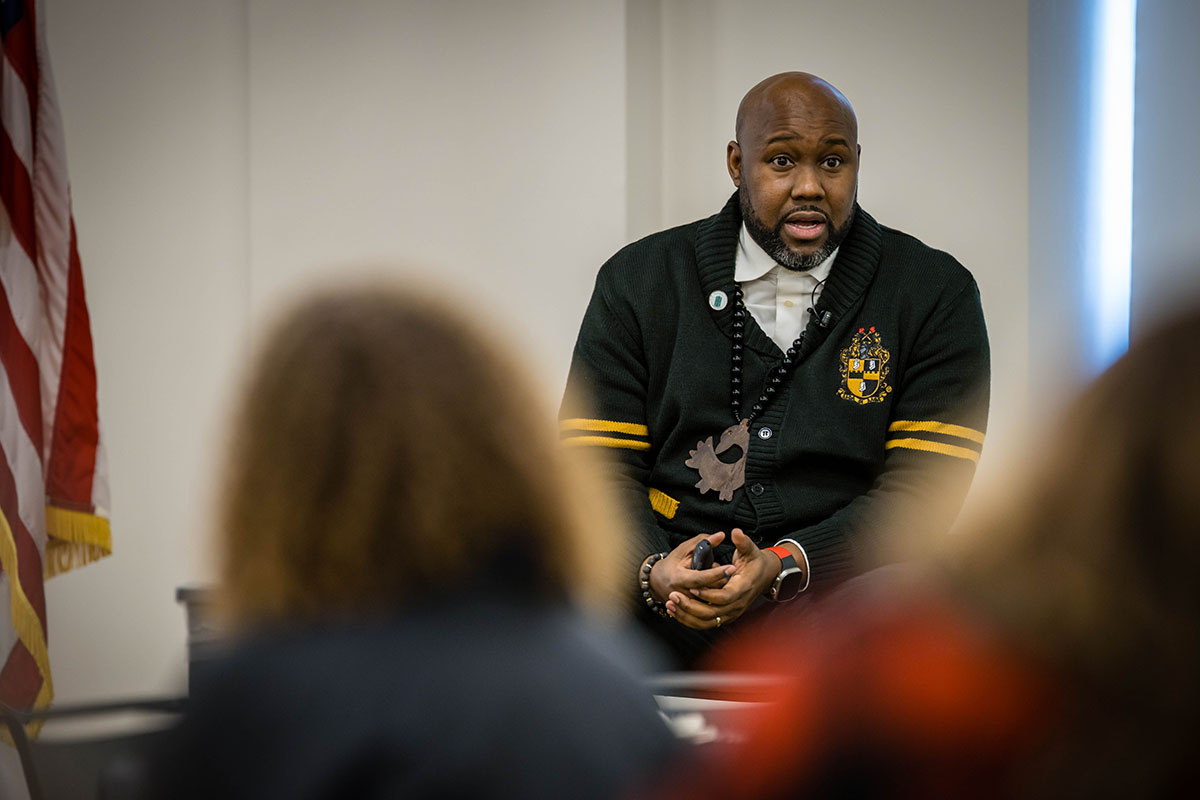 Northwest alumnus Dr. Tyrone Bates Jr. delivered the keynote address at Friday's MLK Peace Brunch. (Photo by Lilly Cook/Northwest Missouri State University)