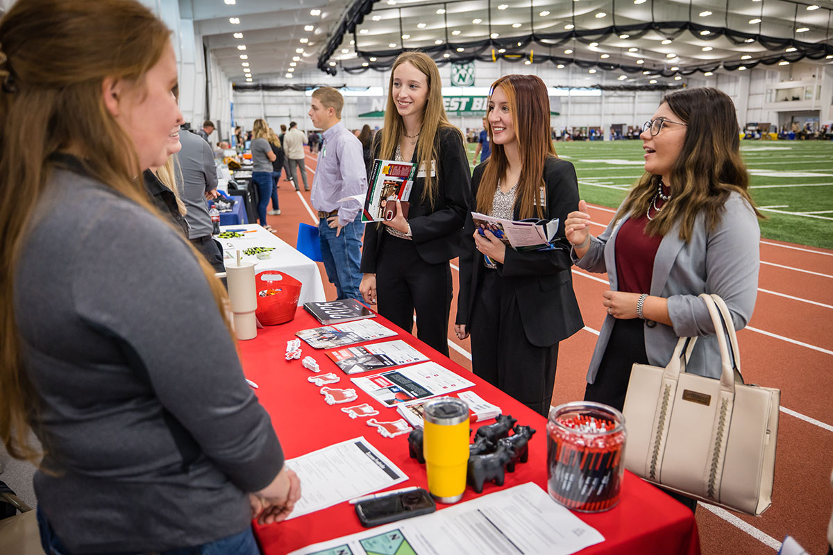 Career Day takes place each semester at the Hughes Fieldhouse and gives students an opportunity to interact with representatives from a variety of employers. (Photo by Todd Weddle/Northwest Missouri State University)
