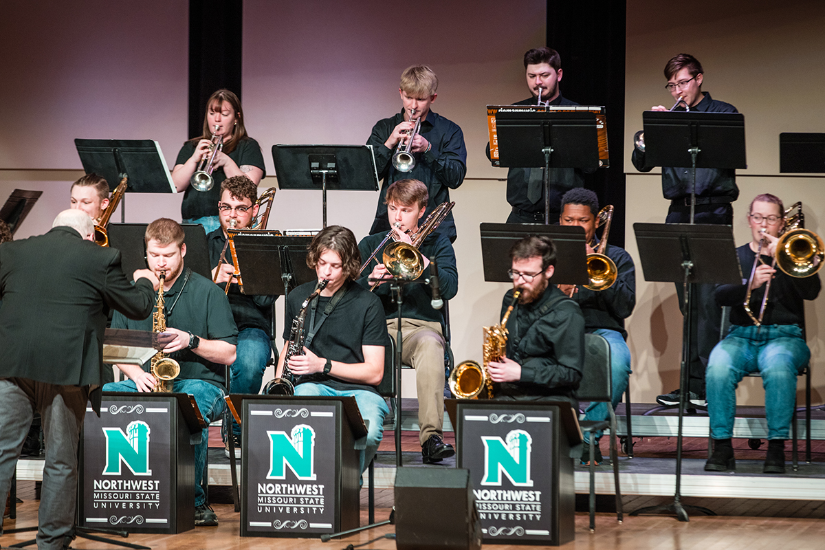 The Northwest Jazz Ensemble, pictured during a concert last year, will perform Feb. 10 and Feb. 21 in the Charles Johnson Theater. (Photo by Lauren Adams/Northwest Missouri State University)