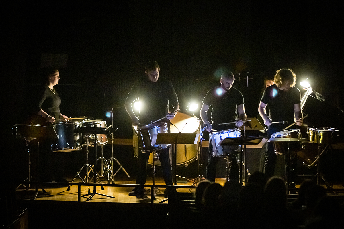The Percussion Ensemble is pictured during a concert last year. (Photo by Chloe Timmons/Northwest Missouri State University)