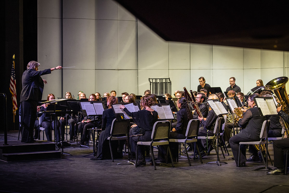 The Wind Symphony, conducted by Dr. Katy Strickland, is pictured during a concert last fall. 
