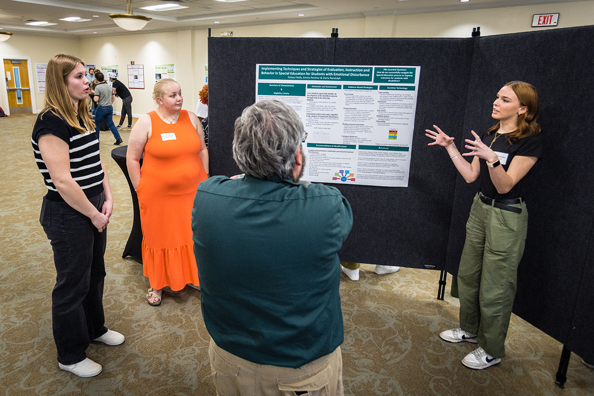 A group of Northwest students presented their research, titled "Implementing Techniques and Strategies of Evaluation, Instruction and Behavior in Special Education for Students with Emotional Disturbance," during the University's 2024 Celebration of Scholars. (Photo by Lauren Adams/Northwest Missouri State University)
