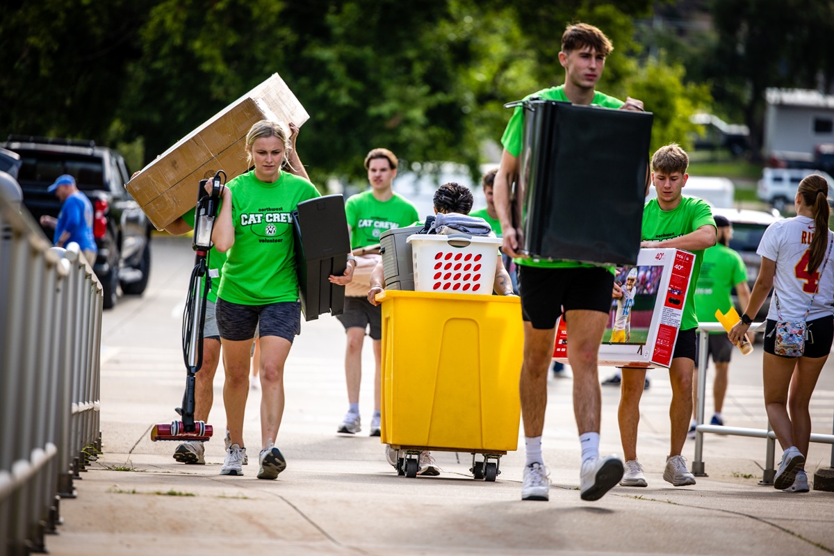 Above, Northwest students are pictured moving into residence halls last August. As the academic year concludes, the University and Maryville communities partner to encourage students to donate unwanted belongings. (Photo by Todd Weddle/Northwest Missouri State University)