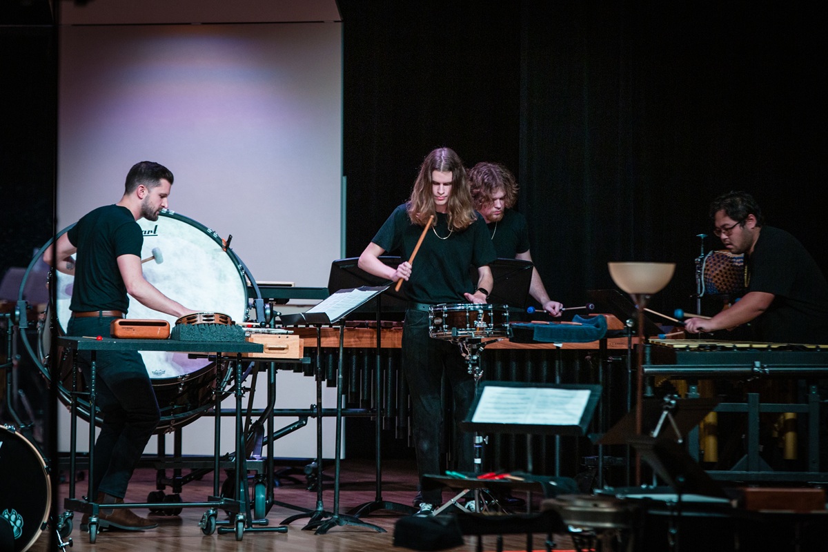 The Percussion Ensemble, pictured during its spring concert last year, will perform again on April 23. (Photo by Chloe Timmons/Northwest Missouri State University)