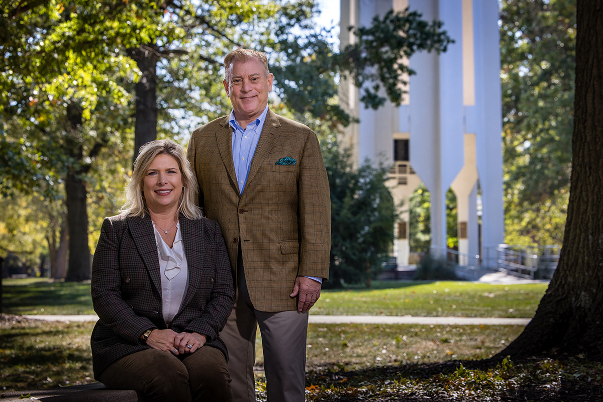 Gina Gruhn and her husband, Randy Hurley, on the Northwest campus last fall. (Photo by Todd Weddle/Northwest Missouri State University)