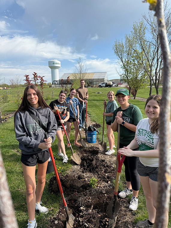Students in Greg Kriewitz’s fitness and wellness course worked with Northwest's landscape team on Earth Day, April 22, to plant seeds in University's greenhouse and plant trees on campus. (Submitted photo)