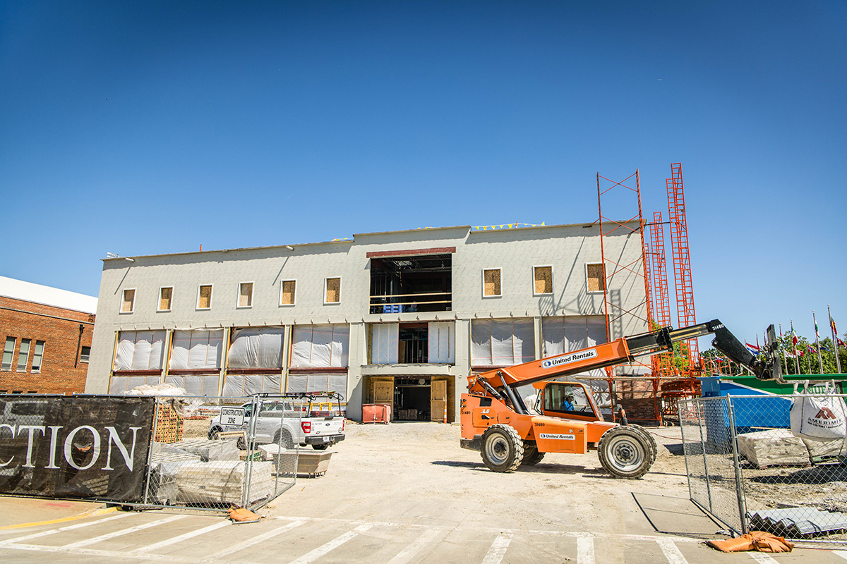 Construction on an expansion and remodel of Martindale Hall continues this summer. (Photo by Lilly Cook/Northwest Missouri State University)