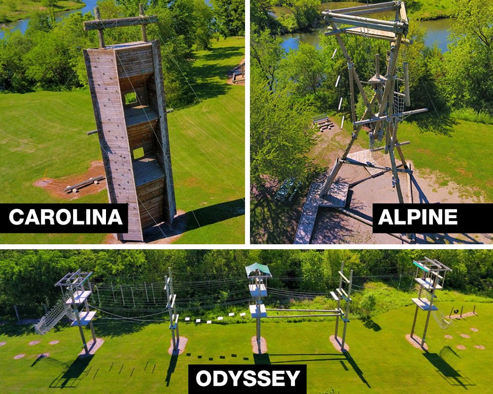 MOERA Climbing Course - Carolina (top left), Apline (top right), Odessey (bottom)